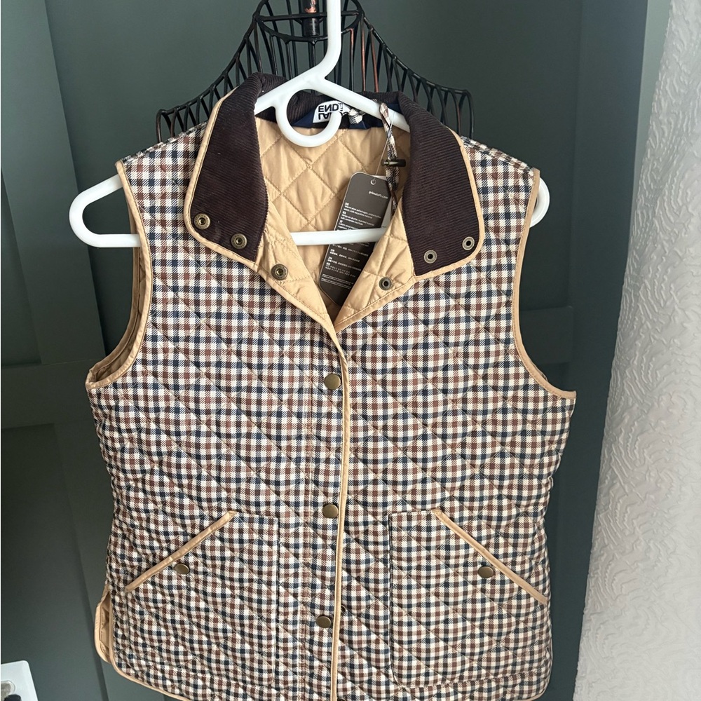 Lands' End Quilted Brown and Cream Women's Vest